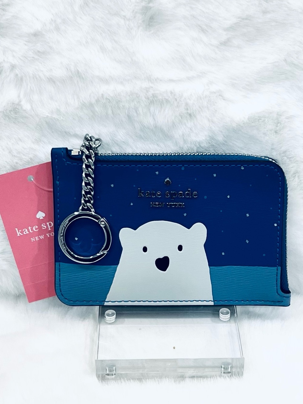 Kate Spade Polar Bear Zip Card Case Keyring Arctic Friends wallet NWT